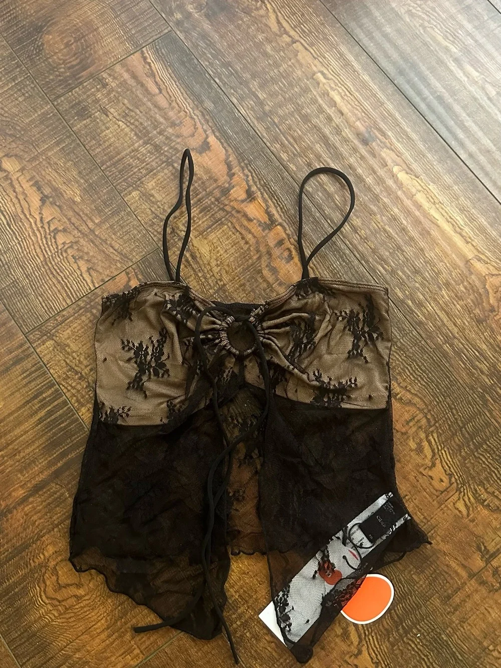 Sheer Lace Overlay Slip Tops Brown/Black